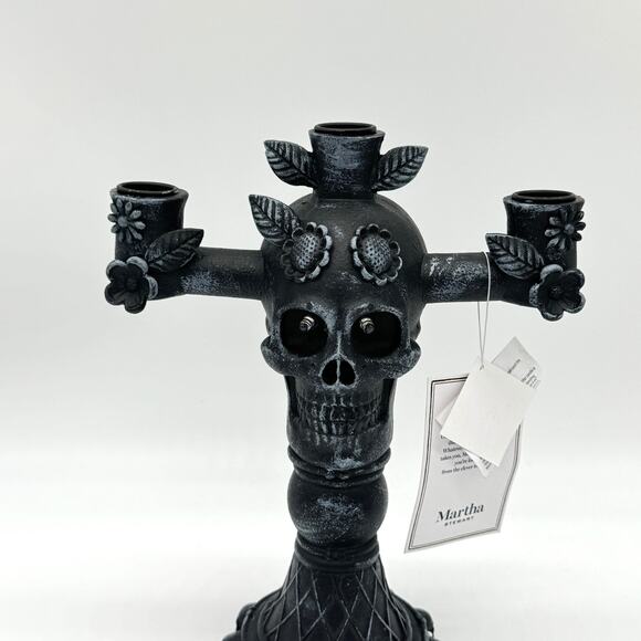 Martha Stewart Black Skull Candle Holder Candelabra LED Eyes Halloween Gothic - Picture 4 of 7